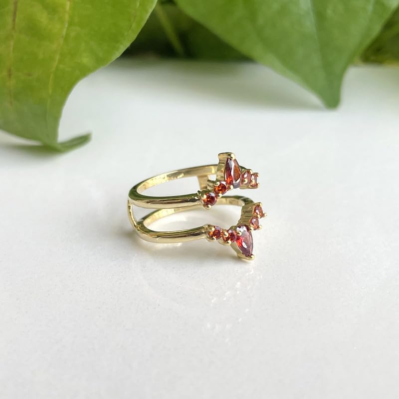 Miniatura 5 de Red Garnet Crown Shaped Enhancer Guard For Women, 14k White Gold Finish Garnet Wrap Ring, Engagement Ring