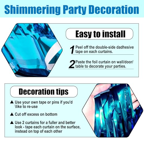 Image of 6 Pack Lake Blue Foil Fringe Curtain Backdrop, 3.28Ft x 8.2Ft Metallic Tinsel Foil Fringe Streamer Curtains for Photo Booth, Christmas Day, Thanksgiving, Wedding, New Year Party Decorations