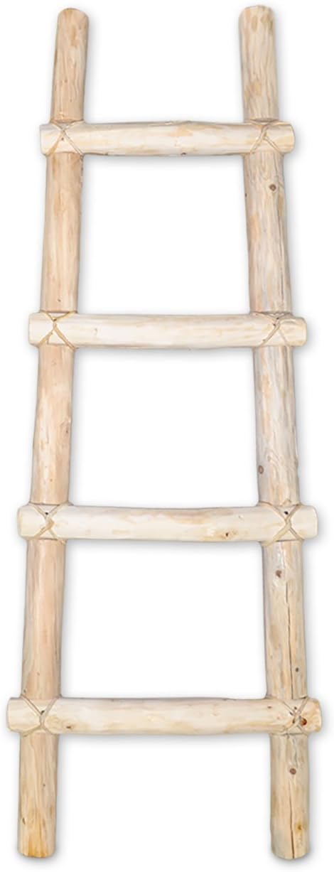 Authentic Decorative Southwestern Rustic Wooden 4-Foot Kiva Log Ladder with Rawhide Leather Bindings