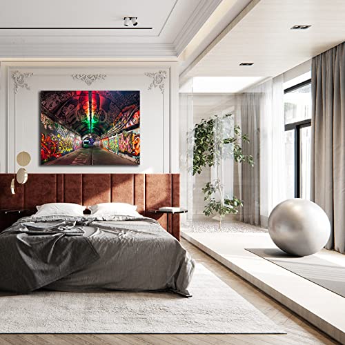 Graffiti Canvas Wall Art, Banksy Canvas Wall Art, Modern Banksy Street Graffiti Wall Art, Colorful Graffiti Wall Art, Cool Graffiti Tunnel Art Painting For Living Room Decor 18X24 Inches #TOP3