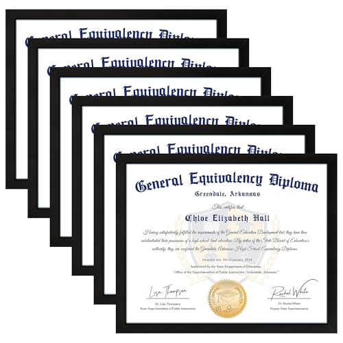 FIXSMITH 11x14 Diploma Frame, 6 Pack Black Picture Frames with Clear Plexiglass, Certificate Frames for Wall Display, 11x14 Document Frame, High School Diploma Frame