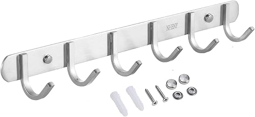Miniatura 3 de Toallero de pared con 6 ganchos para colgar ropa, bolsos, llaves y toallas, baño, entrada, puerta, acero inoxidable 304 níquel cepillado