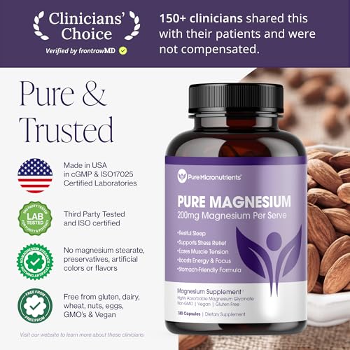 Pure Magnesium Glycinate Supplement – Highly Absorbable Chelated Magnesium to Support Sleep, Muscle & Nerve Health, Energy, Relaxation & Bone Health – 200mg Per Serving, 180 Capsules - Image 3