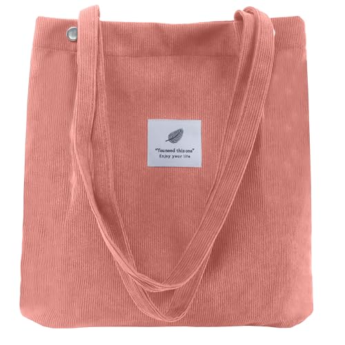 ALUWU Corduroy Tote Bag, Work Shoulder Purse with Snap for Women
