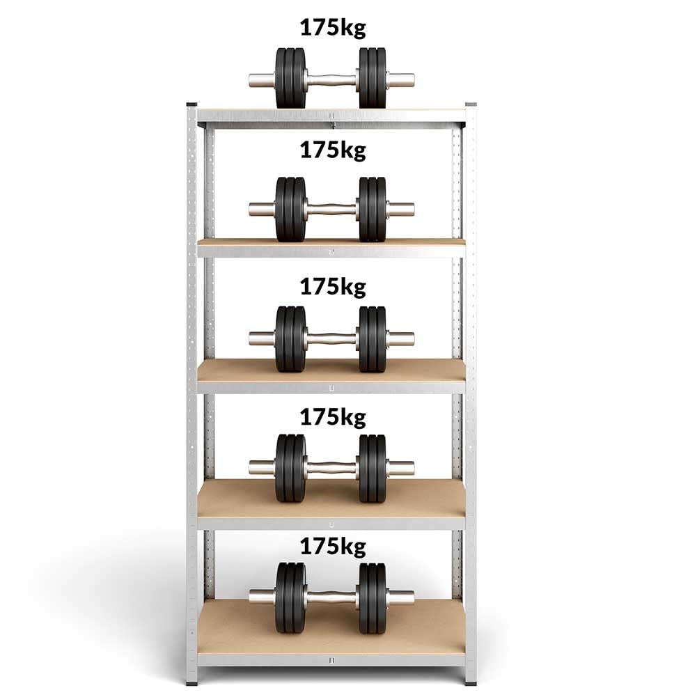 BAKAJI Scaffale Porta Oggetti, 5 Ripiani in Metallo Zincato, Grande Portata, Scaffalatura Garage legno e Metallo (2 Pezzi 180 x 90 x 40 cm)