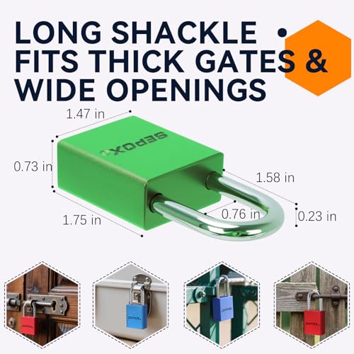 Image of SEPOX 4-Pack Green Aluminum Padlocks, Rust /Waterproof, Keyed Alike | Green aluminum set with 8 same keys, high security. For outdoor /industrial LOTO, gates, storage, lockers & fences.
