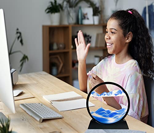 SANDCLE Moving Sand Art Picture in Motion, 3D Deep Sea Sandscape, Round Glass Frame Display Painting, Relaxing Decor for Office Desktop Home (Blue, 12") - Image 5