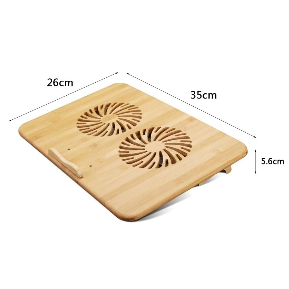 Soporte ajustable de bambú para laptop, soporte de refrigeración para portátil con ventilador doble y 2 puertos USB (pequeño)