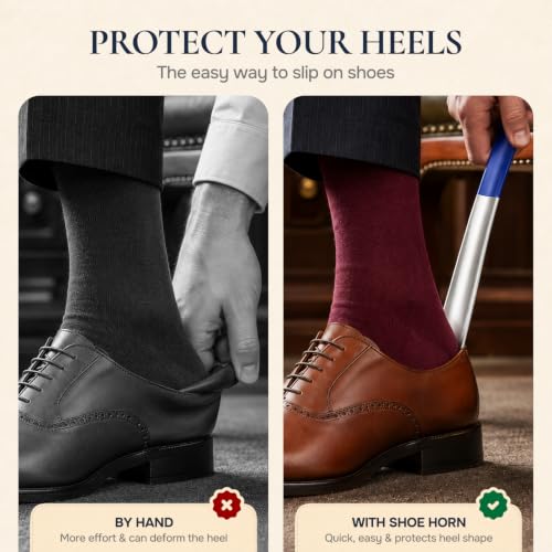 Image of HOUNDSBAY 16.5 inch Long Handled Metal Shoe Horn with Comfort Grip - New 2019 Model with 1.8mm Thick Steel - Will Not Bend