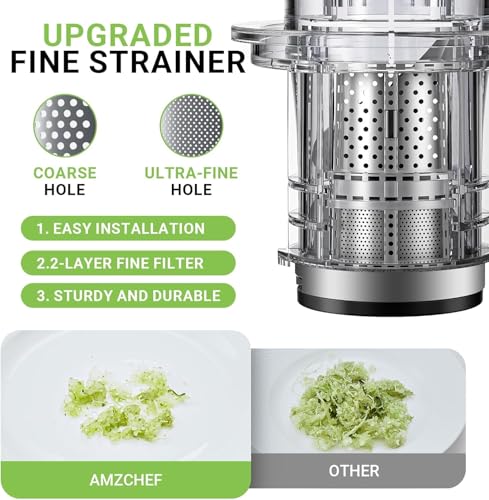 Image of AMZCHEF Cold Press Juicer, Juicers Machines - 3.2 inch Large Feed Chute for Whole Fruits & Vegetables, Stainless Steel Slow Masticating Juice Easy to Clean, Large Auger, Double Strainers