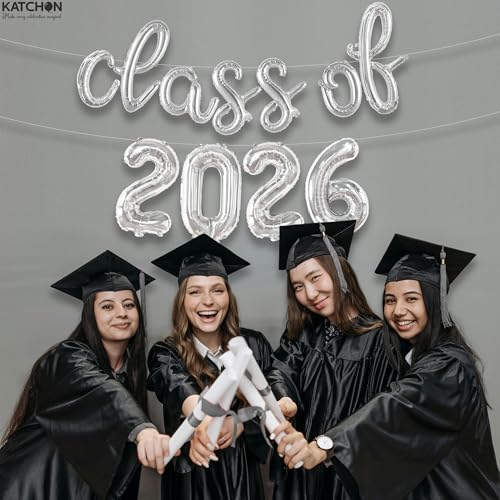 Image of KatchOn, Silver Class of 2026 Balloons Banner - Script, 16 Inch | Graduation Balloons 2026 Graduation Decorations 2026 | Class of 2026 Balloon for Grad Decorations
