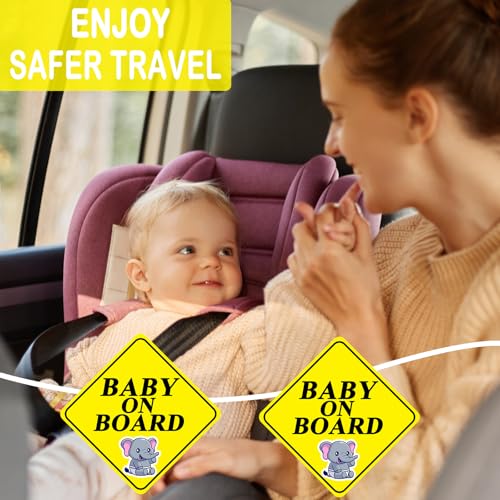 Image of 2 Pack Baby on Board Magnet for Car, Magnetic Safety Sign with Reflective, Strong Car Magnet Sticker, Waterproof Baby in Car Sign for Dad Mom, Easy to Attach and Remove 4.7 Inch(Yellow - 2 Pack)