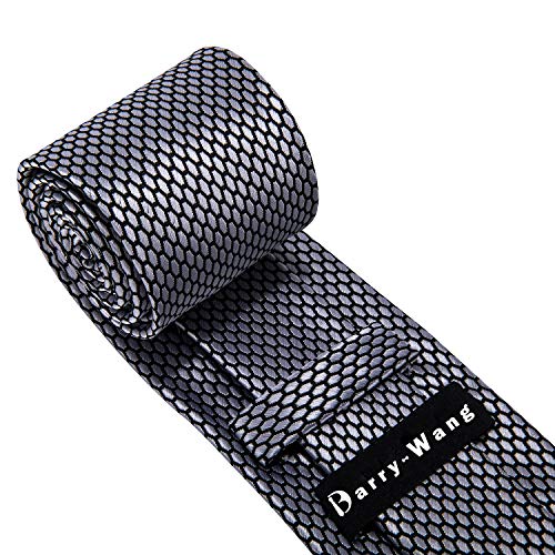 Image of Barry.Wang Mens Tie Set Plaid Check Neckties Formal Business Wedding Luxury Pocket Square Cufflinks