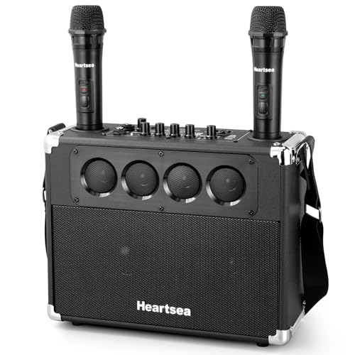 HEARTSEA Karaoke Machine, Portable Bluetooth Speaker, PA Speaker with 2 Wireless Karaoke...
