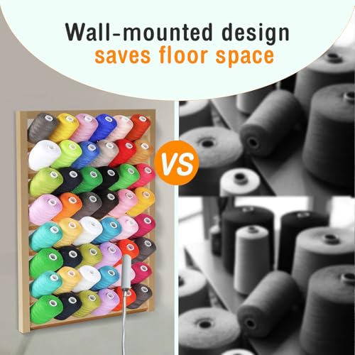 Image of Wooden Thread Holder,48 Spool Wooden Thread Rack Wall Mounted Sewing Thread Holder with Screws Multi Purpose Sewing Thread Holder Organizer for Embroidery Sewing Threads Hair Band US(48 axis)