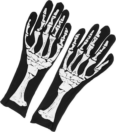 Halloween Skeleton Gloves, unisex skull full finger gloves, used for costumes, role-playing, male and female accessories. (Black long style, M)