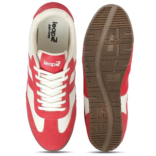 Image of Liberty LEAP7X DECIAN-4E Sneakers for Men - Red & Brown Lace-Up Casual Shoes | Memory Foam Cushioned Insole, Lightweight Low-Profile Sneakers, Walking, College, Travel & Casual Outings