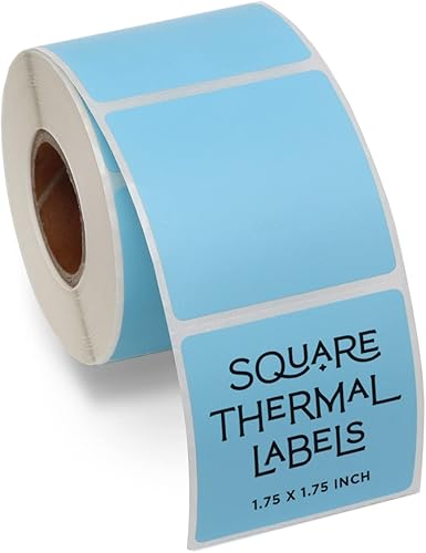 Etiquetas térmicas cuadradas de 1.75 pulgadas para embalaje, codificación de colores, código de barras, pequeñas empresas (azul)