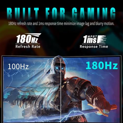 Image of Viewedge 27 inch Curved Gaming Monitor 180Hz 1ms 1080p Computer Monitor | 1800R VA Screen, 120% sRGB with FreeSync, Low Motion Blur, HDMI & DP, Built-in Speakers