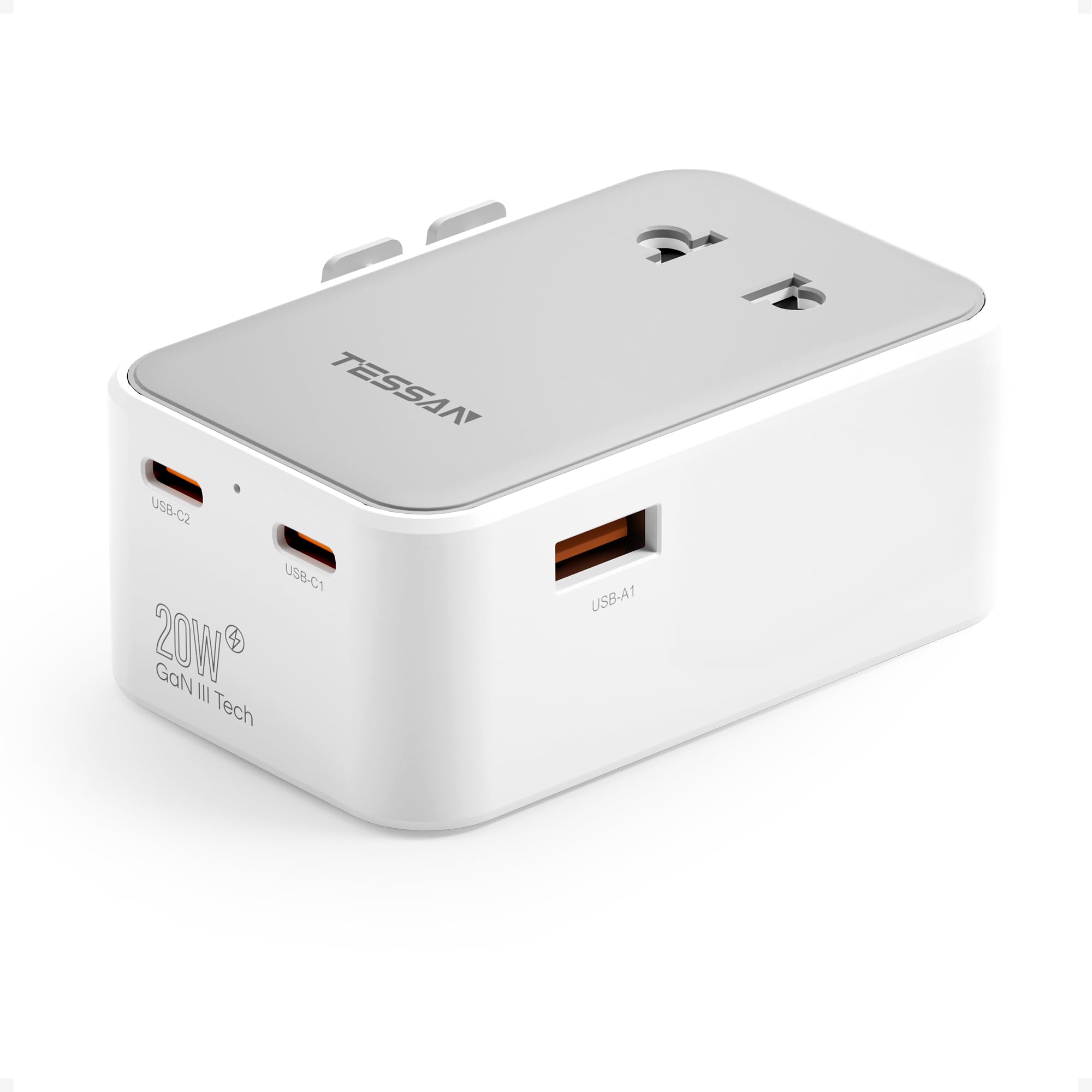 TESSAN Reiseadapter Weltweit PD 20W, Travel Adapter Worldwide mit 2 USB C und 1 USB A, Reisestecker Adapter Weltweit, Internationaler Steckdosenadapter für England USA Japan Thailand Australien