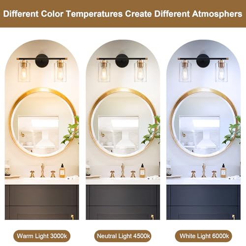 Image of Black Bathroom Light Fixtures, 2-Light Bathroom Vanity Light Over Mirror, Modern Matte Black Wall Sconce Lighting Bath with Clear Glass Shade, Vanity Lights for Mirror Bedroom Living Room