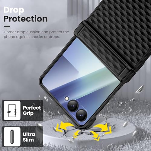 Image of Kapa Geometric Hinge Protection Back Cover for Samsung Galaxy Z Flip7 / Flip 7 | with [Inbuilt Glass] Full Body Shockproof Hard Back Case (Black)