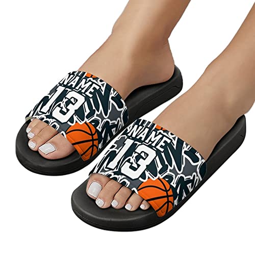 Custom Sports Slides Personalized Slippers Sandals Basketball Graffiti Basketball Quick Drying Slippers Indoor Outdoor，Gift for Men Youth Boy4