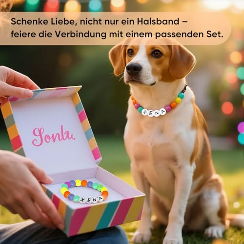 Hundehalsband Personalisiert mit Namen, Niedliches Hundehalsband Perlen für Hunde und Katzen, Dekorative Hundehalskette für Den Hundegeburtstag, Kostenlose passende Freundschaft Armband Hund Kragen