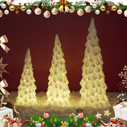 3 Pcs White Ceramic Christmas Trees with Lights, Table Top Christmas Decor - image 3