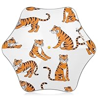 Tigers Pose White Kids Rounded Tips Rain Umbrella, Windproof Umbrellas for Children 4T-8 Y, 35\" Canopy
