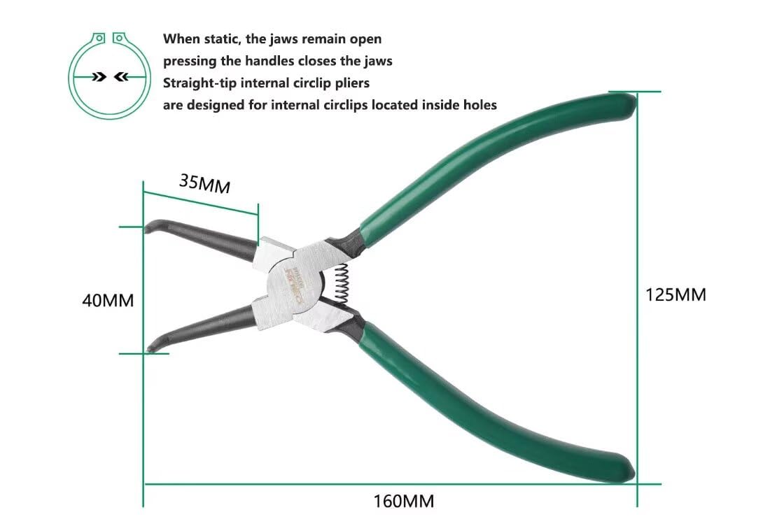 1PC Circlip Pliers Inside Bend 7 Inch Snap Ring Pliers with Straight Bent Jaw Retaining for Ring Remove Automotive Tool