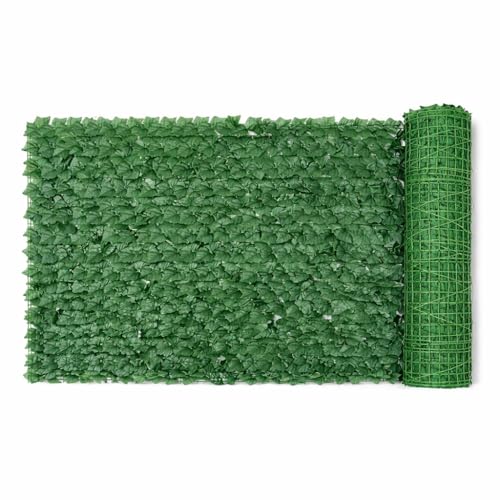 Rotolo Siepe Artificiale Edera 3x1 m Espandibile – Pannello Sempreverde Decorativo per Balcone, Giardino e Recinzioni, Frangivista Resistente per Interni ed Esterni