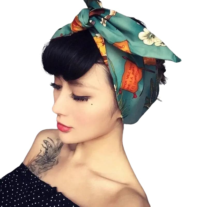 Extra Long Wide Vintage Style Handmade Cotton Wired Headband Dolly Bow Hair Wrap Hair Accessory for Pixie Cut XL - 40 1/2 * 3 1/2 Inches L - 37 1/2 * 2 1/2 Inches (AVintage Blue L)