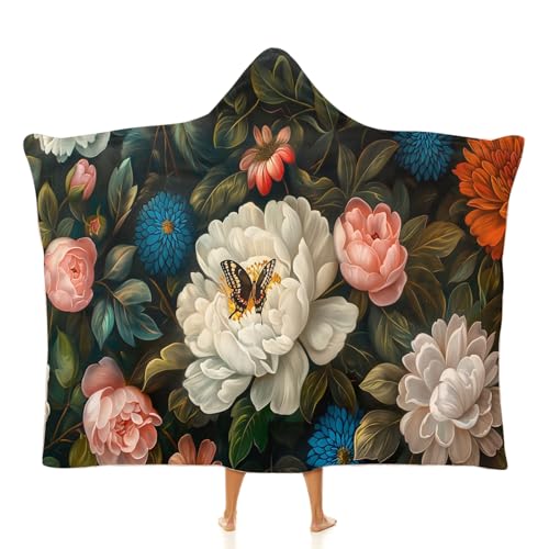 MGDIFYXAA Flores Mantas con Capucha Colcha Multiusos para Sofas Manta para Cama Verano Flores de peonía Frazada Mantas De Siesta Manta Decorativas Suaves Y Cómodas 130 × 100 cm