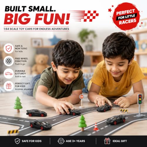 Image of Premium Black Series Diecast Metal Toy Cars Set of 5|Free Wheel Vehicles | Lamborghini|McLaren|Ford GT|Dodge Viper| Toys for Kids & Collectors| 1:64 Scale Models | Birthday Gift| Pack of 5