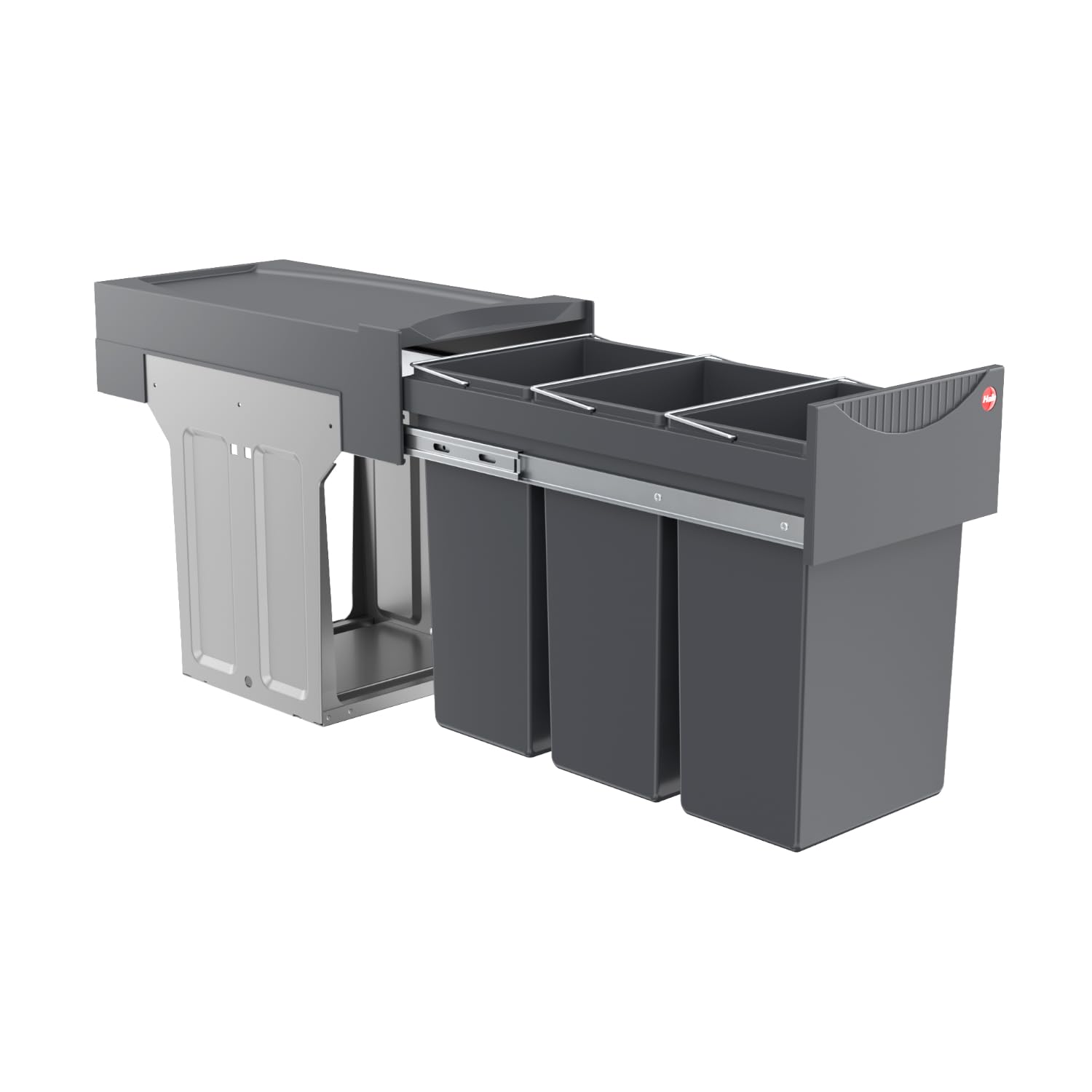Hailo Abfallsammler Tandem 3666131 | für Schränke ab 30 cm Schrankbreite mit Drehtür | Einbau Mülleimer 3x 10L | Vollauszug 3fach auf Teleskopschienen | Anthrazit