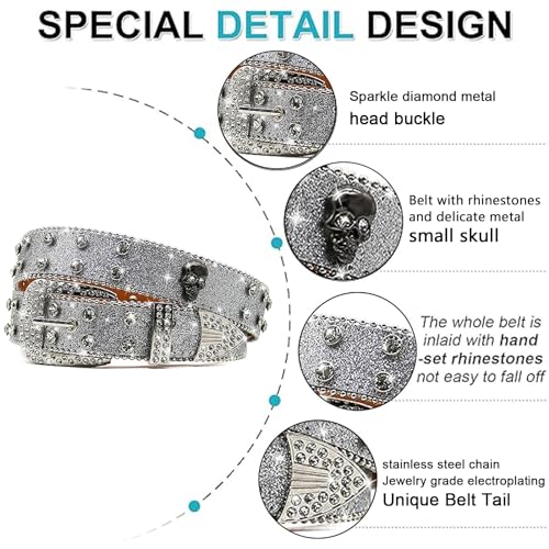 Rhinestones Skull Belt Diamond Studded Skull Belt for Men Women Studded Cowgirl Belts Belts Skulls For Jean Pant2