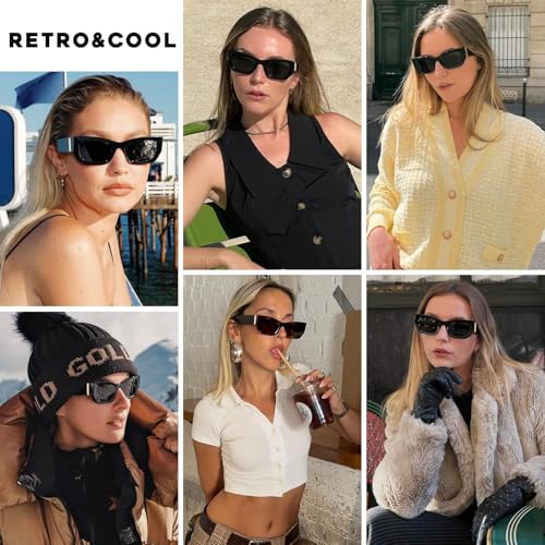 mosanana Retro Cat Eye Rectangle Polarized Sunglasses for Women Chunky Style MS523703