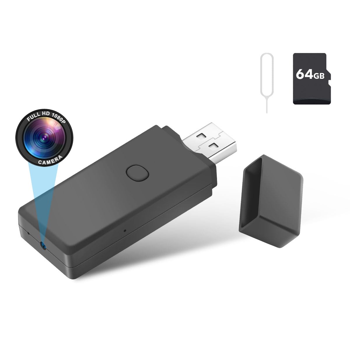 Rumhams Black 64Gb Usb Flash Drive Camera,1080P Video Resolution Security, Rechargeable Portable Mini Body Cam,Surveillance Camera