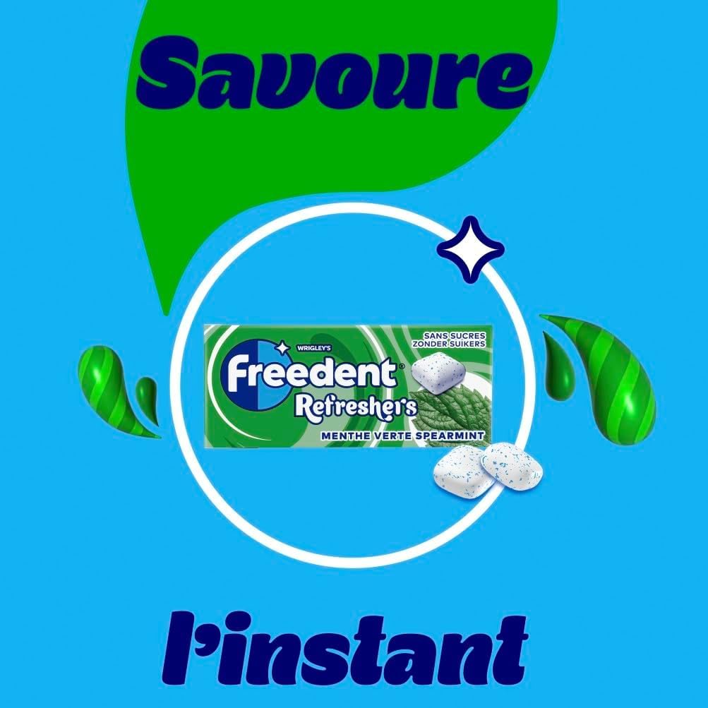 FREEDENT REFRESHERS Chewing Gum Sans Sucre Goût Menthe Verte 12 Paquets 96 Dragées