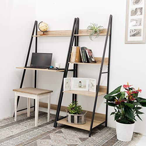 C-Hopetree Ladder Desk with Shelf - Student Study Table - Black Metal Frame.