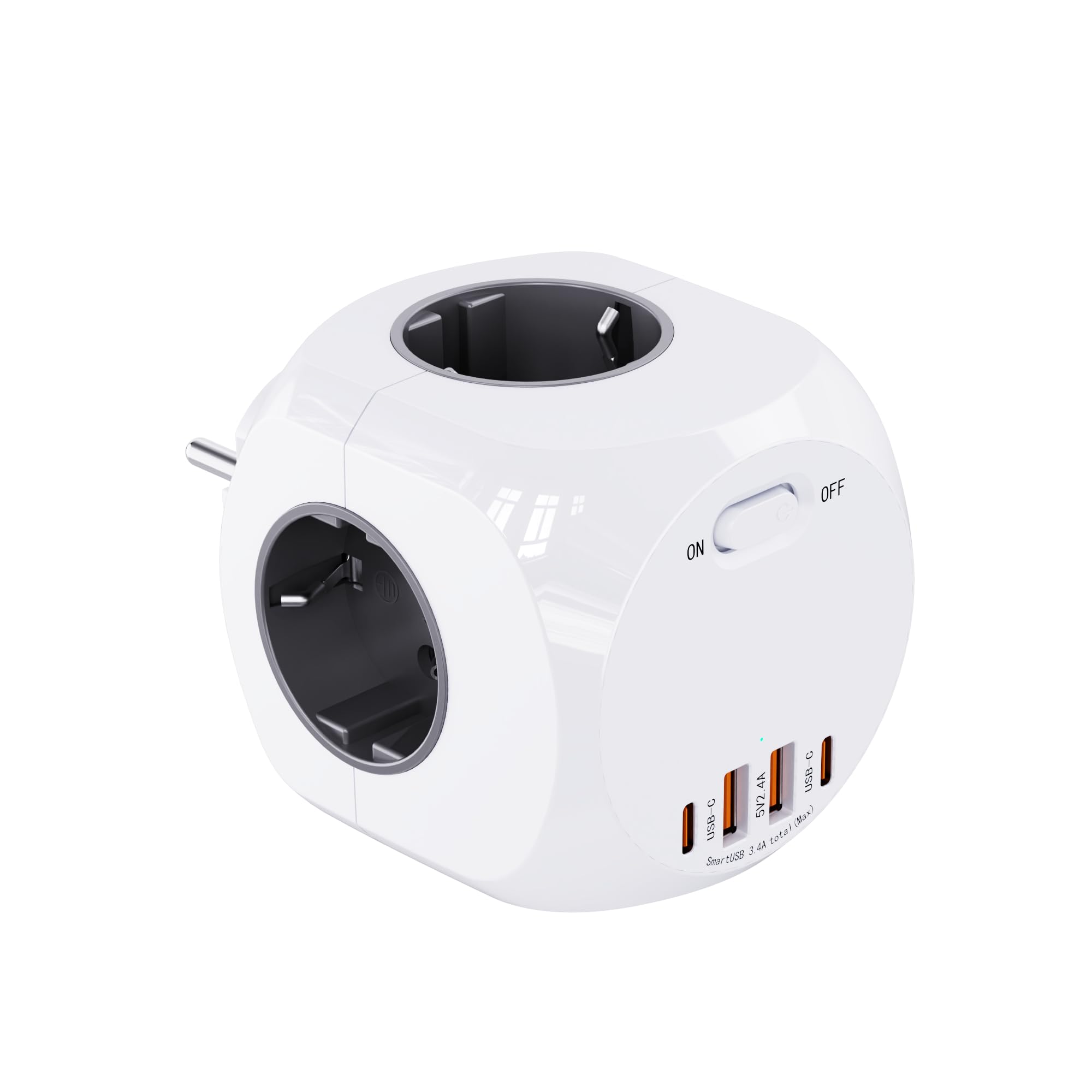 8-w-1 gniazdo gniazda, gniazdo wielu gniazd z USB, 4 gniazdka złodziejowe, 4 gniazda, 2 USB A, 2 USB C, 4000 W gniazdo zasilające do biura, kuchni i pokoju szarego