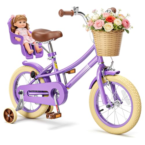 Image of Glaf Girls Bike Bicycle for 2-12 Years Old 12 14 16 20 inch Kids Toddler Bike with Training Wheels and Basket,Doll Seat, Kids Bike Bicycle for Gift