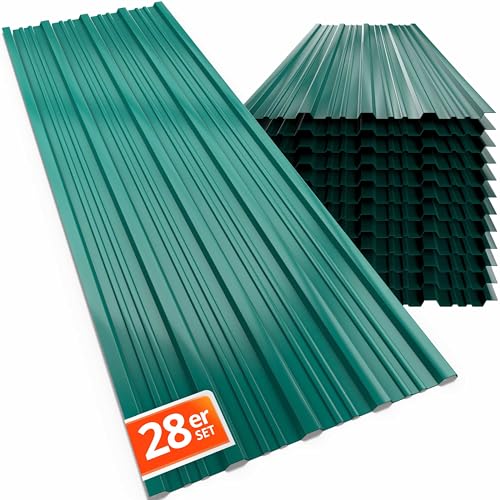 GARDEBRUK® 28x Paneles para Tejado, Chapa Ondulada 110x46cm, Perfiladas Techo 14m², Placa Sandwich Galvanizadas, Panel Cobertizo Garaje, Revestimiento Pared Caseta, Construcción