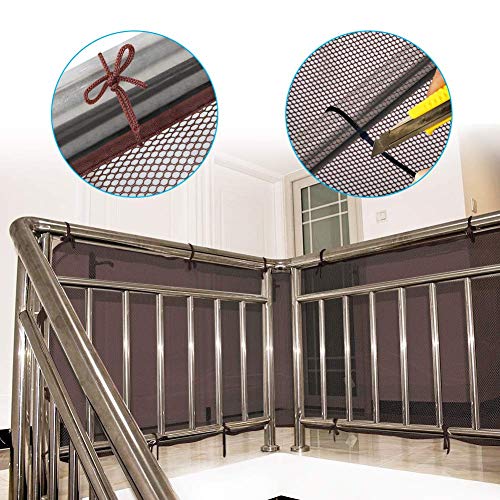 Kinderveiligheid Trappen Net, 3+3 meter Indoor Balkon en Trap Veiligheidsnet, Veilig Rail Netto Protector Balkon/Trapreling Veiligheidsnet voor Kinderen Huisdier Speelgoed Stevig Mesh Stof Materiaal Koffie - Image 5