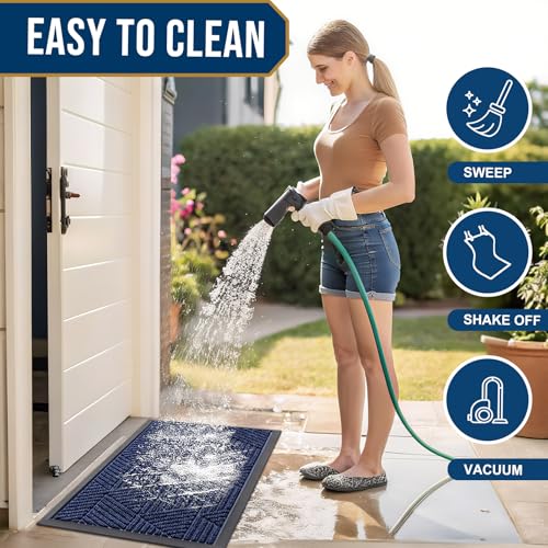 Smiry Front Door Mat Outside Entrance, Heavy Duty Sturdy Natural Rubber Doormat, Trap Dirt and Moisture, Easy Clean Low Profile Welcome Floor Mats for Indoor Outdoor Entry, 36x24 Inch, Navy Blue