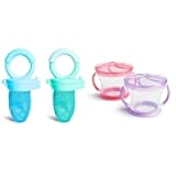 2 Count Fresh Food Feeders and 2 Pack Snack Catchers Cups for Toddlers, Blue/Mint and Pink/Purple