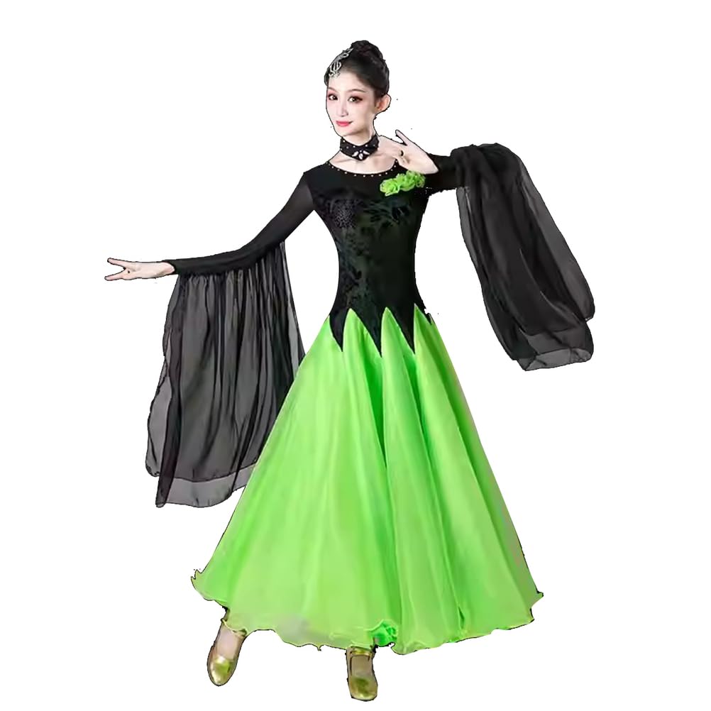 Ballsaal Leistung Tanzkleider Modernes Elegante Tanzkleid Damen Langarm Walzer Tango Tanzkleider Cha-Cha Turnierkleid Dehnbare Tanzkleidung für Frauen Flamenco Kleid