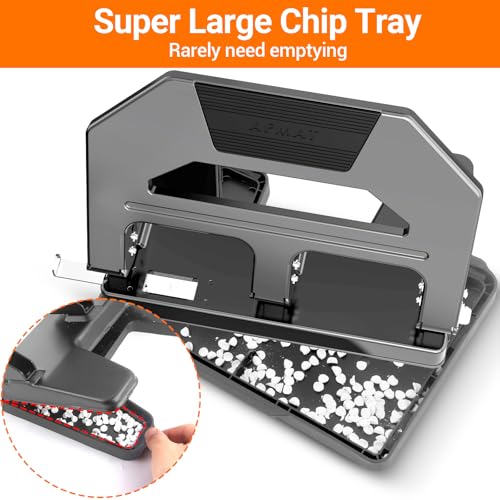 Image of AFMAT Heavy Duty 3 Hole Punch, 40-Sheet Three Hole Puncher for Binder, 50% Reduced Effort Paper Punch, 10K+ Uses, Office Metal Hole Puncher 3 Ring w /Large Tray, Bulit-in S.S. Paper Guide, HPX2(Gray)