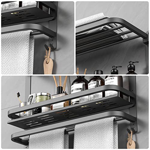 Foto de Toallero de 22.8 pulgadas para baño y lavabo con barras de toalla de montaje en pared, acero inoxidable 304, sin taladrar (toallero plegable negro con estantes de ducha organizadores) (imagen 6)